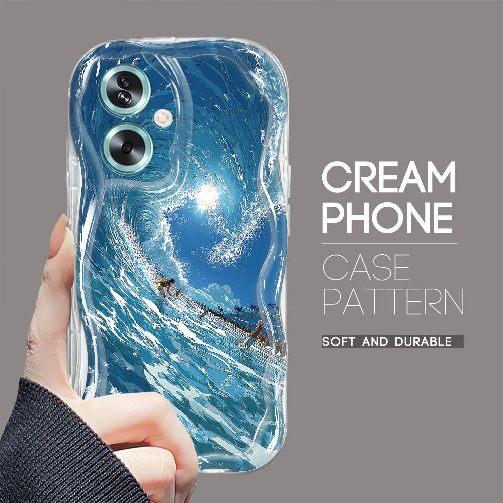 Roztomilý kreslený vzor s krémovou texturou Pouzdro s vlnitým okrajem, měkký silikonový kryt, pouzdro na telefon OPPO Reno Realme