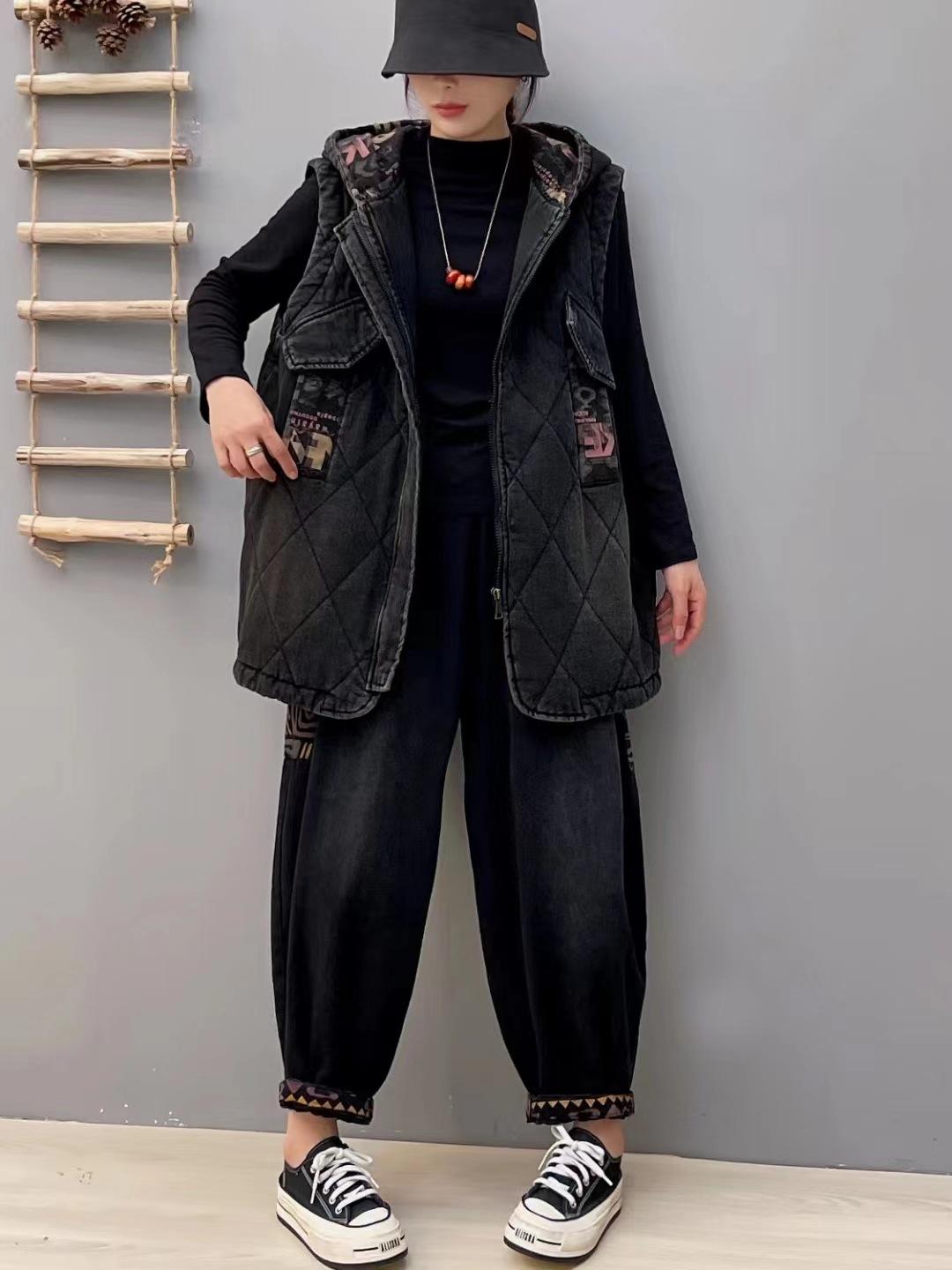 

2025 autumn new printed hooded rhombus top printed jacket versatile retro classic casual vest Average size