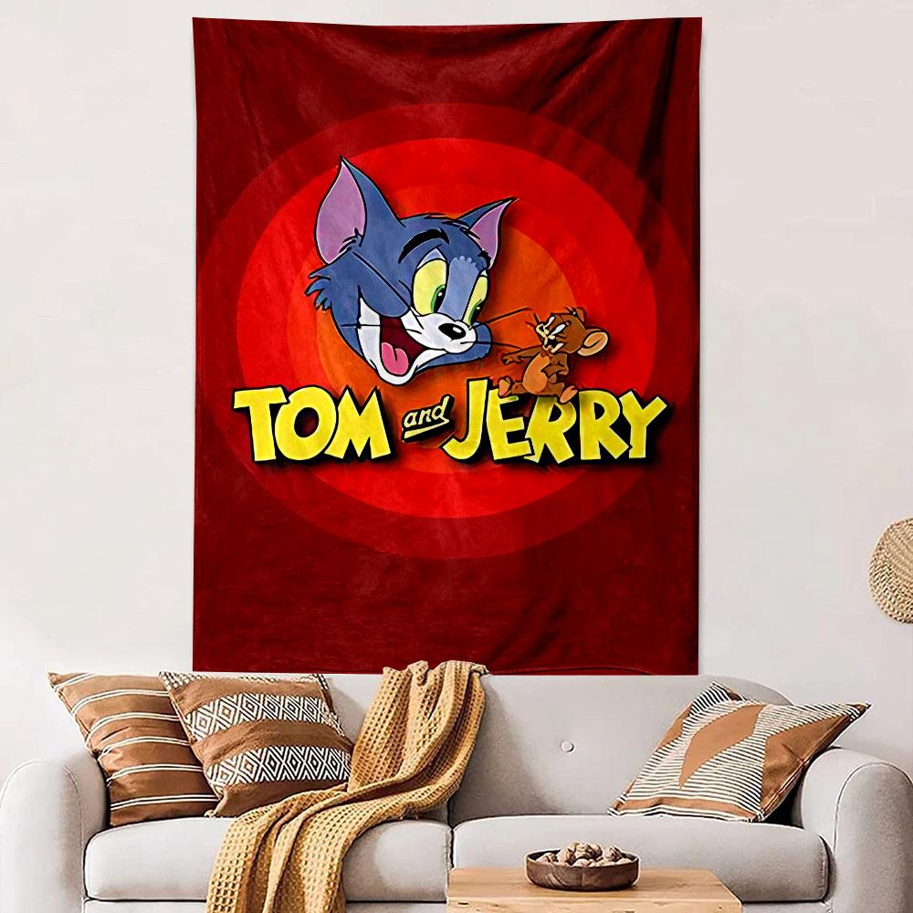 Tom and Jerry Cartoon Poster Tapestry Wall Hanging, Classic Cat and Mouse Art, Funny Wall Decor for Bedroom Living Room Kids Room