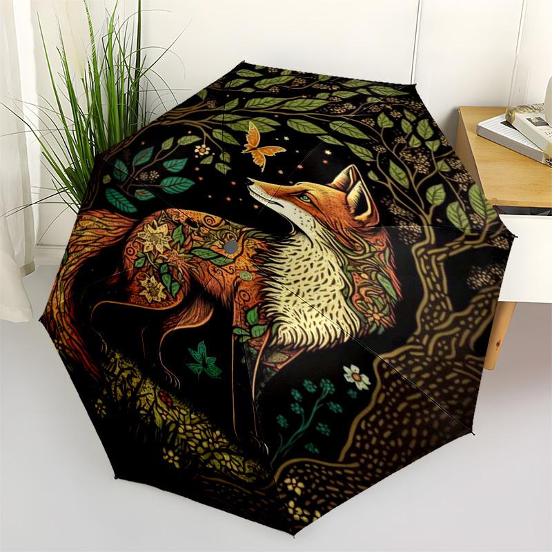 

1pc Fox in the Forest Umbrella with Plastic Handle,Vibrant Cartoon Pattern,Multi-functional UmbrellaPT102