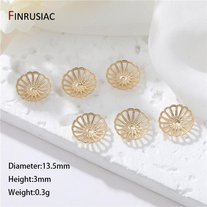 

14K Gold Plated Brass Hollow Flower Beads Caps End Caps For Jewelry Making Supplies Diy Findings Accessories 2 pieces