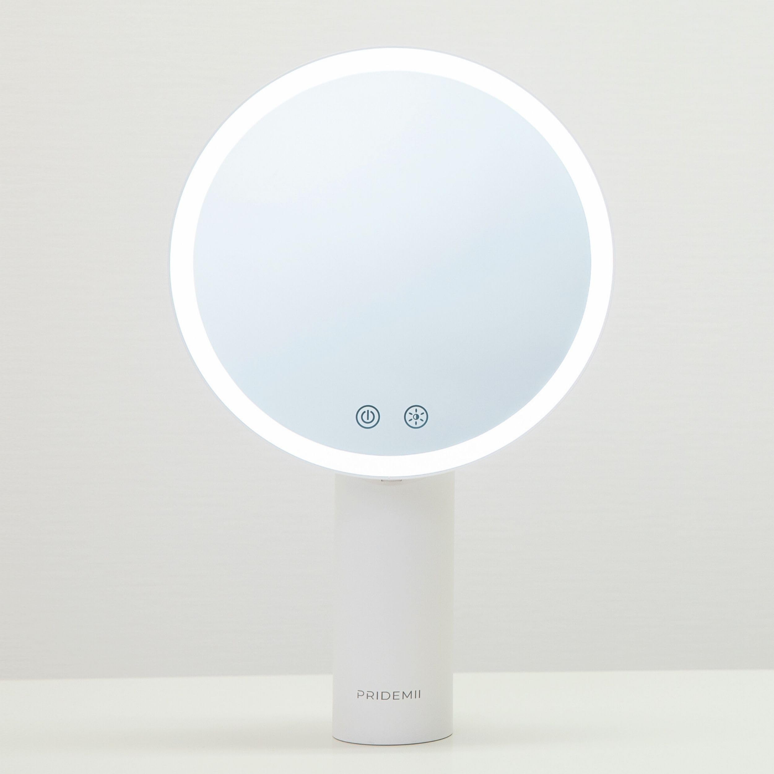 

PRIDEMII Multifunctional LED Makeup Mirror with Pad Easy Touch Brightness Stepless Makeup Tabletop Mirror with Light Pole-Shaped Built-in Stand,