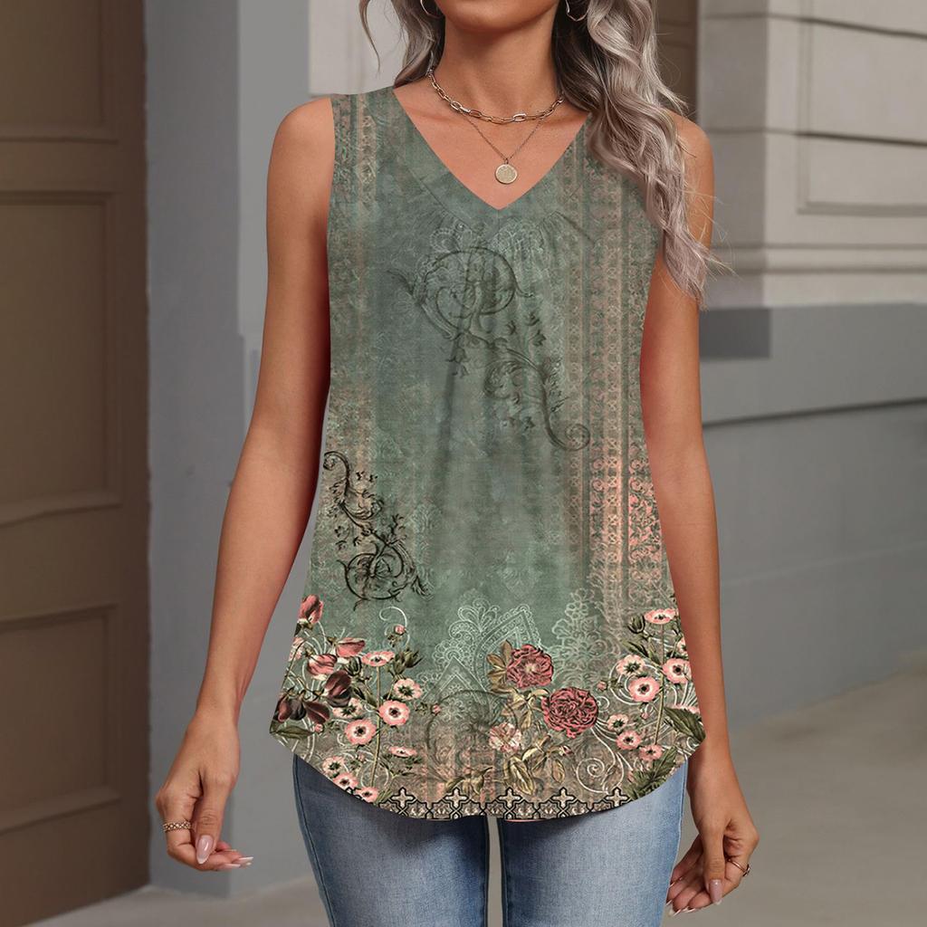 Damskie Top bez rękawów Luźne Top z dekoltem V Plisowane Koszulki Podstawowe T-shirty