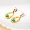 DIEYURO 316L Stainless Steel Purple Water Droplets Irregular Elliptical Inlay Cat Eye Stones Earrings Waterproof Fashion Jewelry