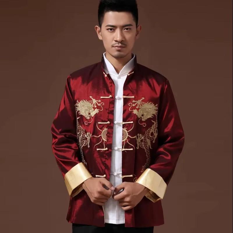 Men Embroidered Tops Chinese Traditional Phoenix Printed Clothes Dragon Tang Suit Clothing Long Sleeve Jacket