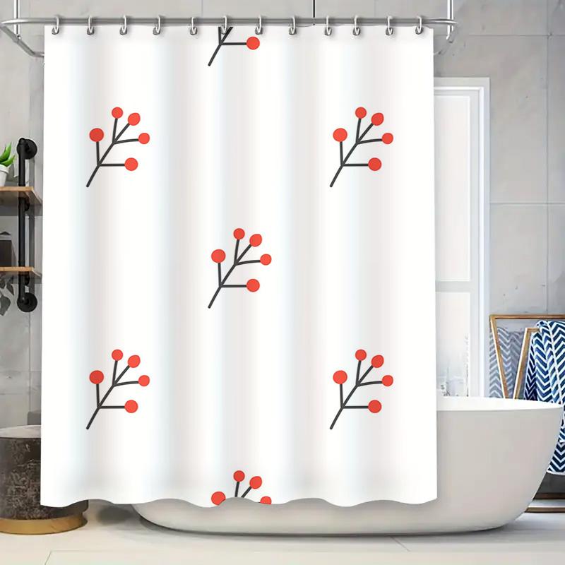 

Stylish Bath Curtain Modern Decorative Shower Panel Printing Red Berries White Fabric Waterproof Bathtub Door Privacy Rod Pocket W60H190(CM)-1 Pcs