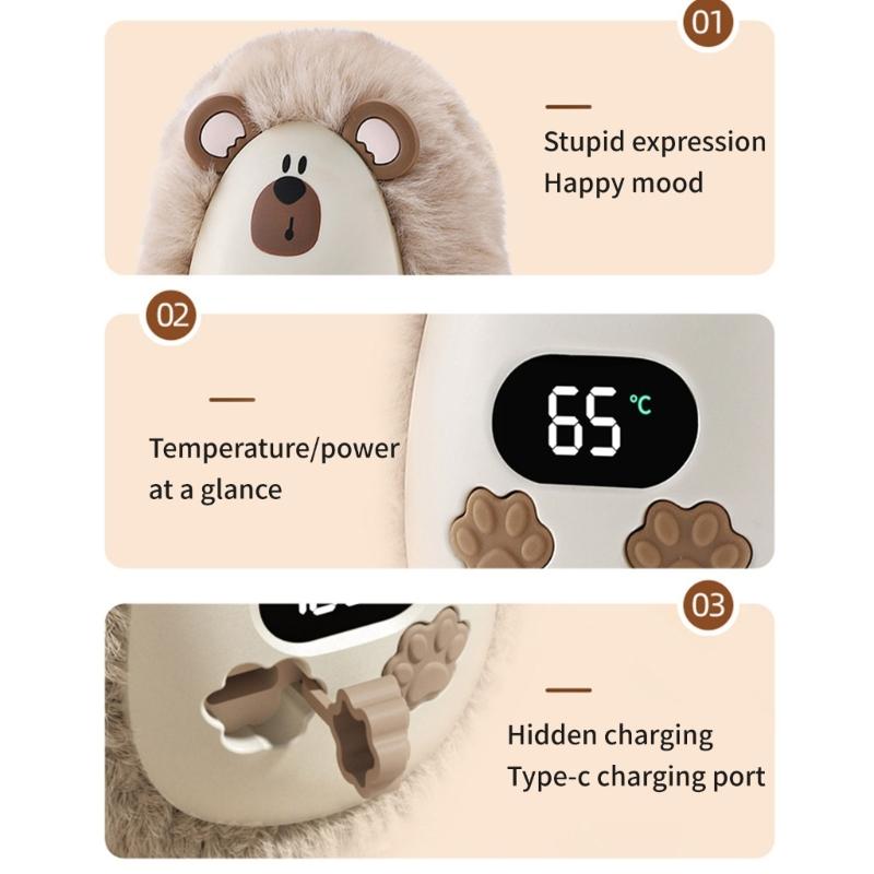 Schnellheizender Cartoon Plüsch Elektrischer Handwärmer mit 3 Einstellbaren Temperaturen Digitalanzeige Winter Reise Essentiell