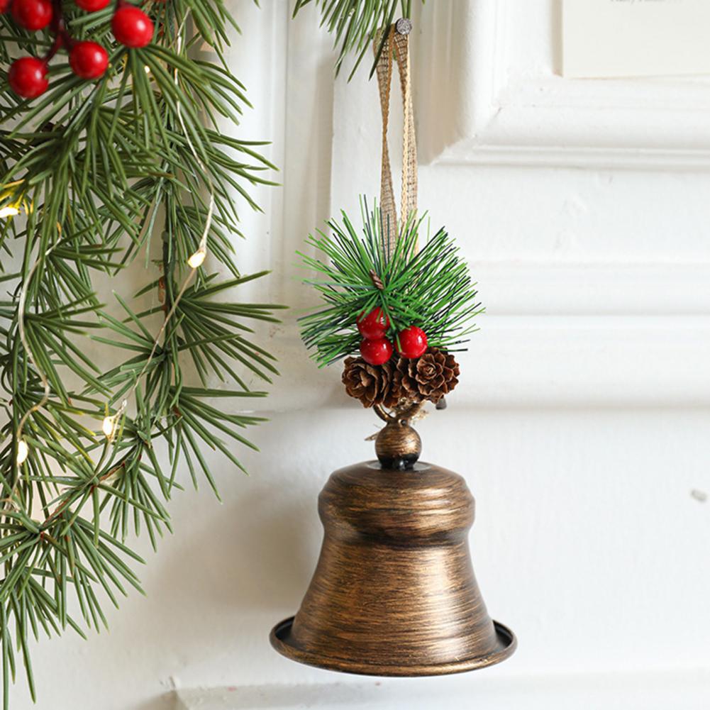 Christmas Bell Decoration Classic Design Christmas Clock Rustic Metal Christmas Bell Ornaments with Pine for Tree Door