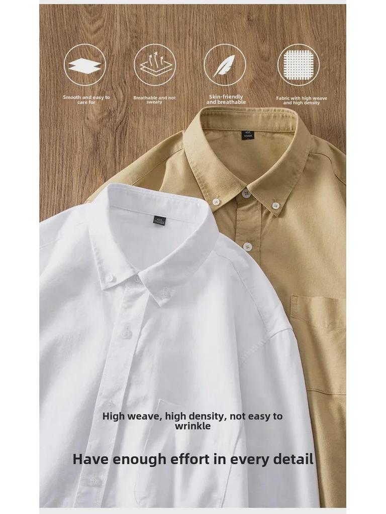 Men's Long-Sleeve Oxford Cotton Shirt - Breathable, Solid Color for Casual or Daily Wear