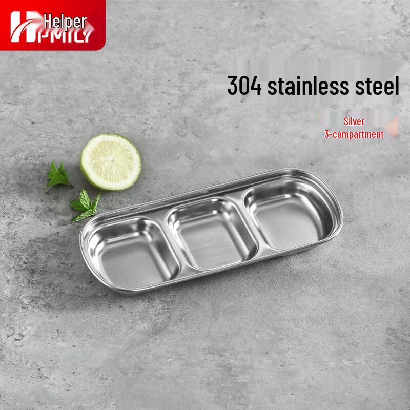 HPMILY 304 Stainless Steel 3-Compartment Condiment Dish