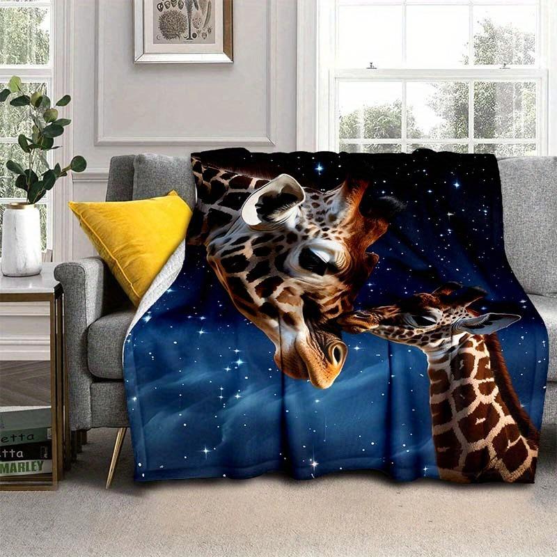 

Animals Giraffe Thin Blanket Lightweight Flannel Throw Blankets for Sofa Bed Travel Camping Livingroom Office Couch Portable 30x40in