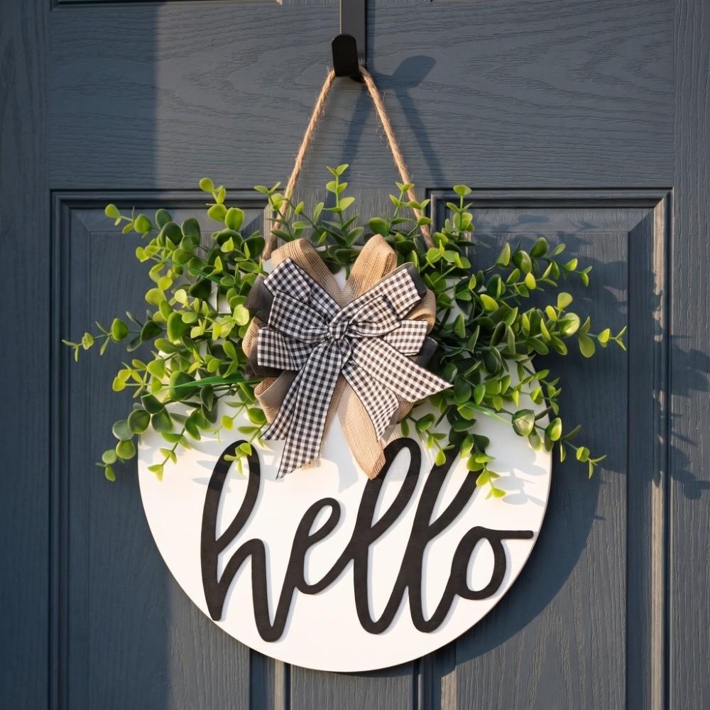 30cm 11.81in Wooden Welcome Sign Bowknot Wall Art Creative Hanging Decoration  Front Door