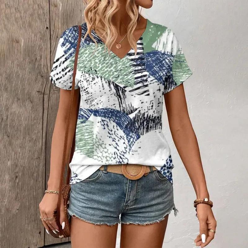 Dámské tričko Módní Retro Květinový Vzor Potisk Tričko Dámské Volnočasové Krátký Rukáv Tričko 2024 Léto Populární Tričko