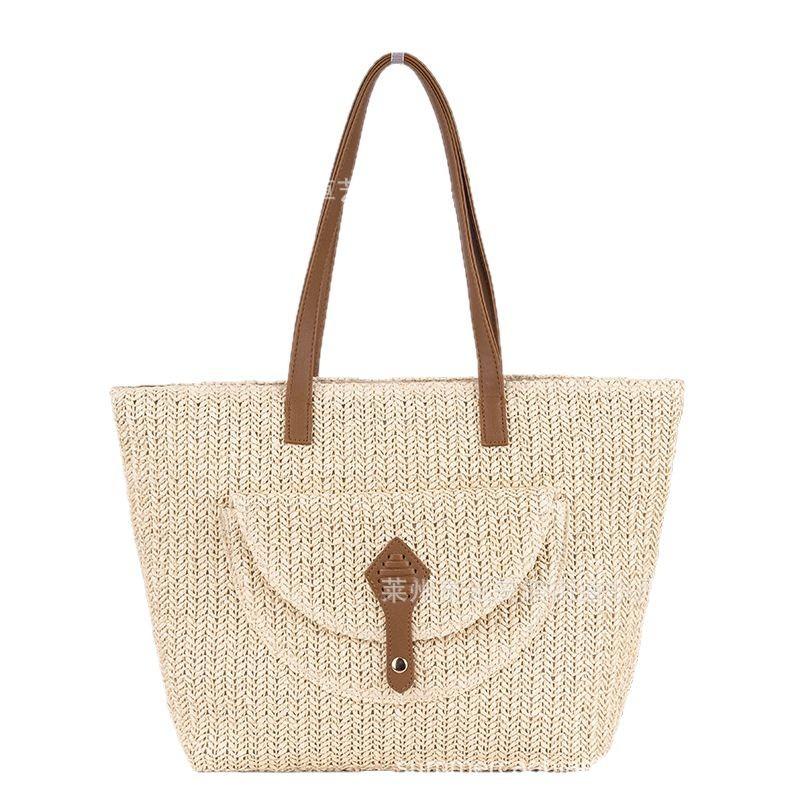 Summer Woven Shoulder Bag Women Beach Shoulder Bag Female Straw Knitted Handmade Large Capacity Handbag Purse Travel Tote Bags