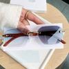 European and American Fashion New Frameless Trimmed Color-changing Sunglasses Fashion Street Photography High-end Sunglasses Wood Grain Legs Trendy Gl