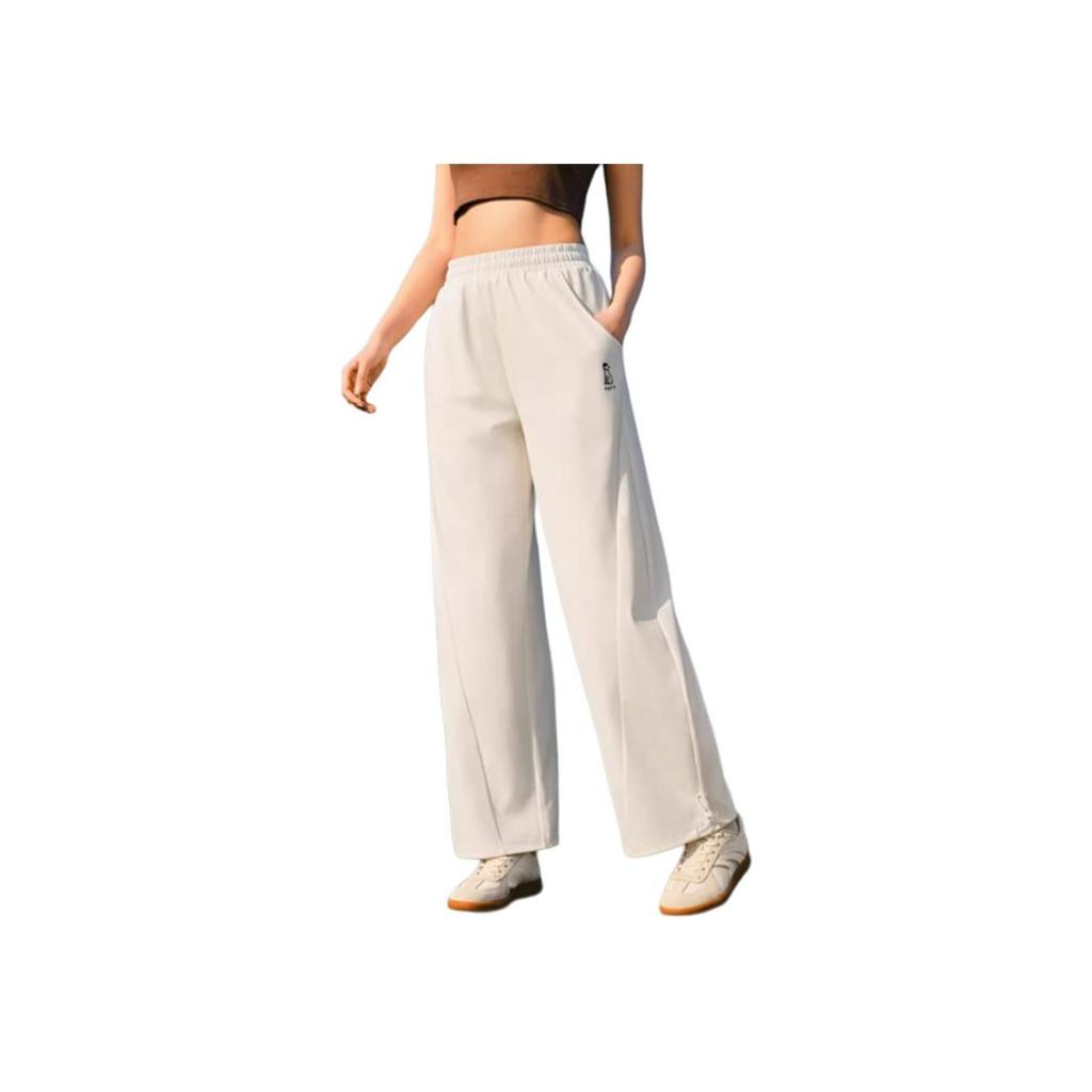 Anta Loose Fit Casual Simple Solid Color Wide Leg Knitted Sports Pants Women Bottoms Warm-Jade-White 962528303-1