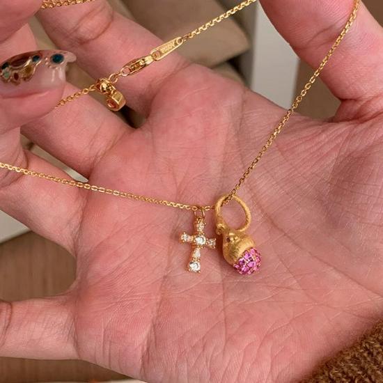 S925 Sterlingsilber Rosa Zirkon Tannenzapfen Schlüsselbeinkette - Herbst/Winter Kreuzanhänger für Damen