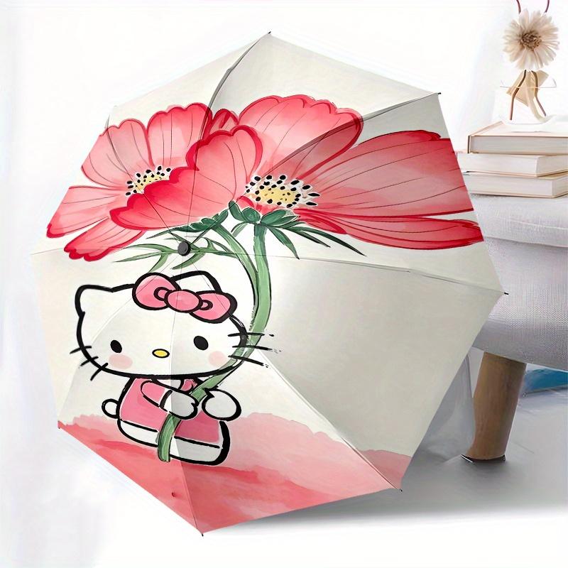Hello Kitty,Flower Automatic Umbrella-Foldable, Durable 8-Bone Design, Compact and Stylish, Great for Camping, Halloween, Christmas, Mother'