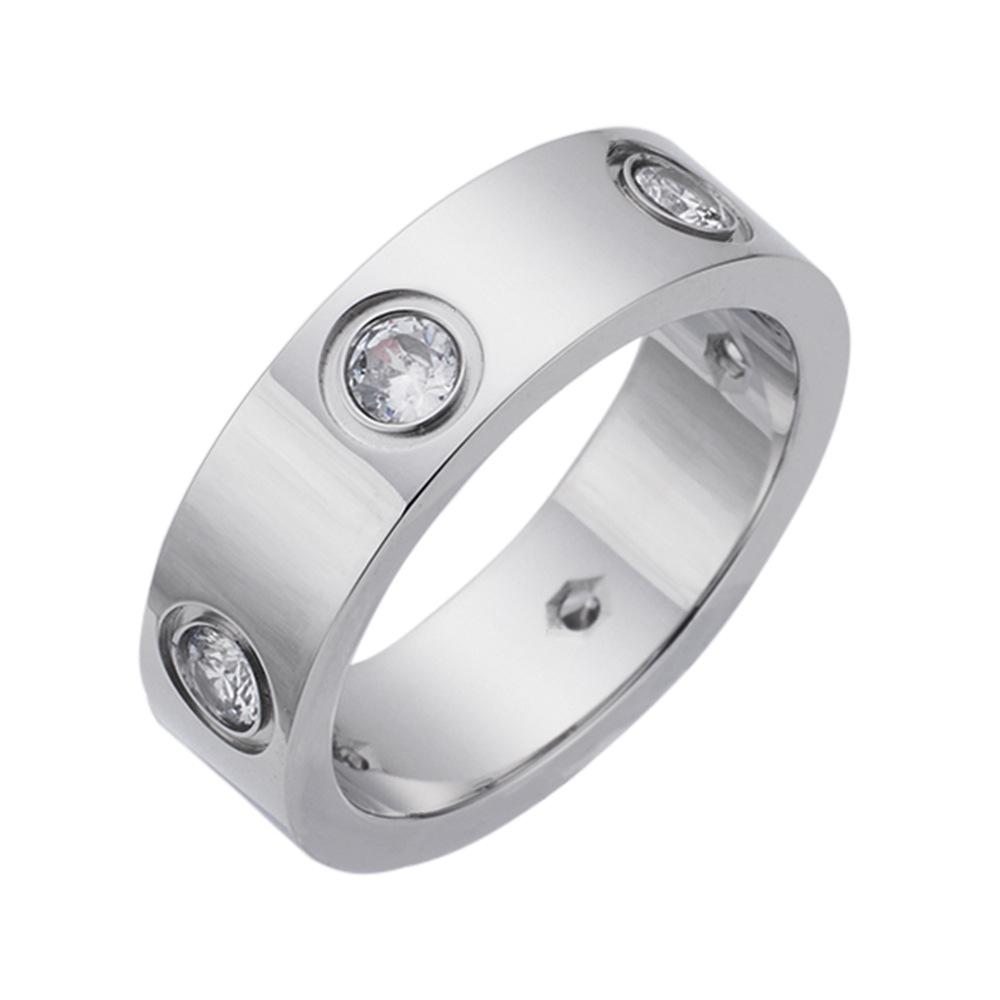 "Trendy European-American Titanium Steel Couple Ring with Diamond Accents"