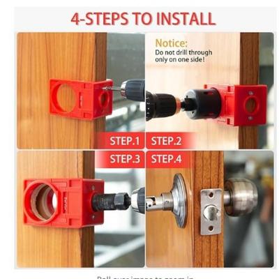 Door Lock Installation Kit Adjustable Plastic Guide Template Easy 4-Step Setup For Wooden Doors Installing Knob