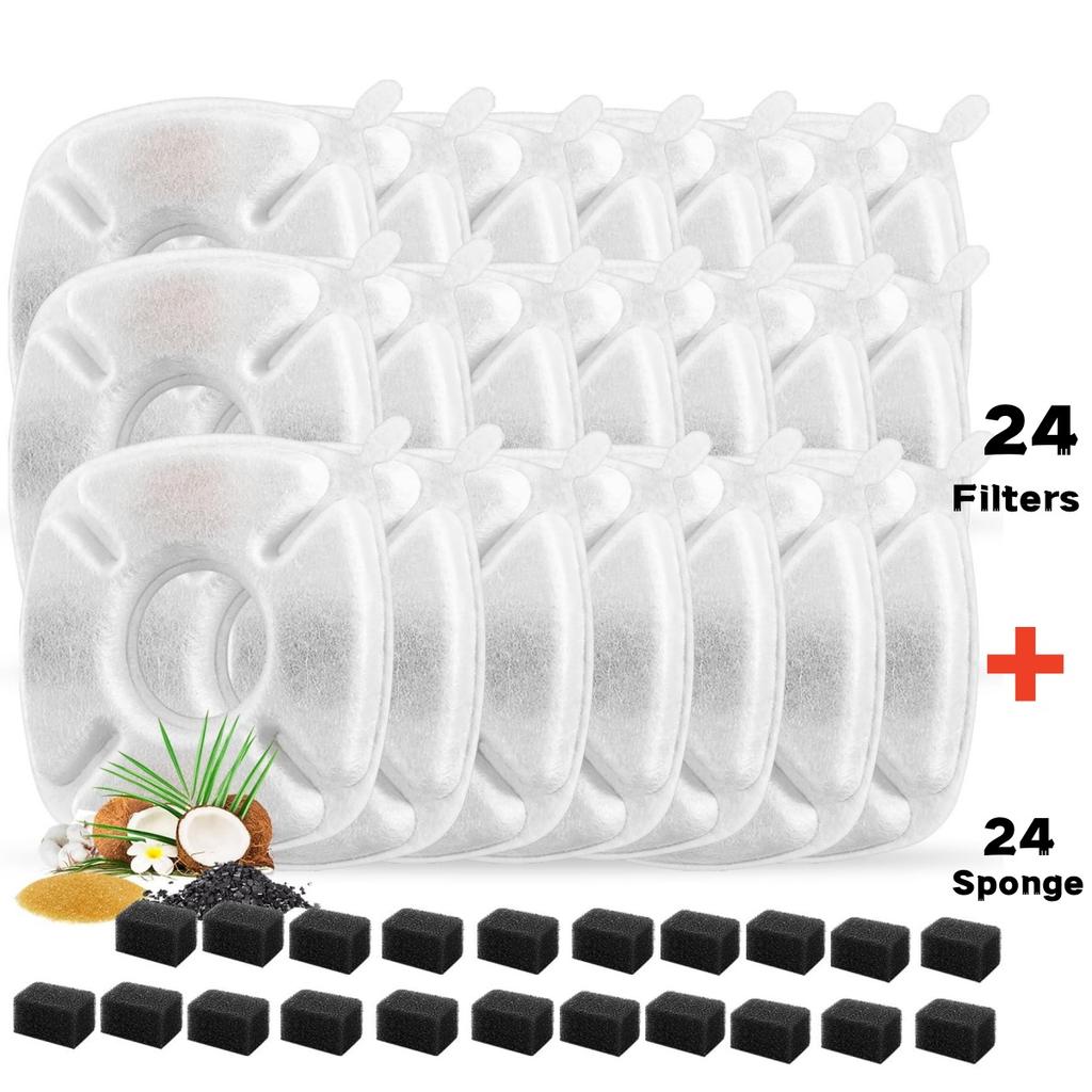 Pet Water Fountain Replacement Filters 8/12/24Set Cat Drinking Triple Filtration System Filter Sponges for Cat Water Dispenser