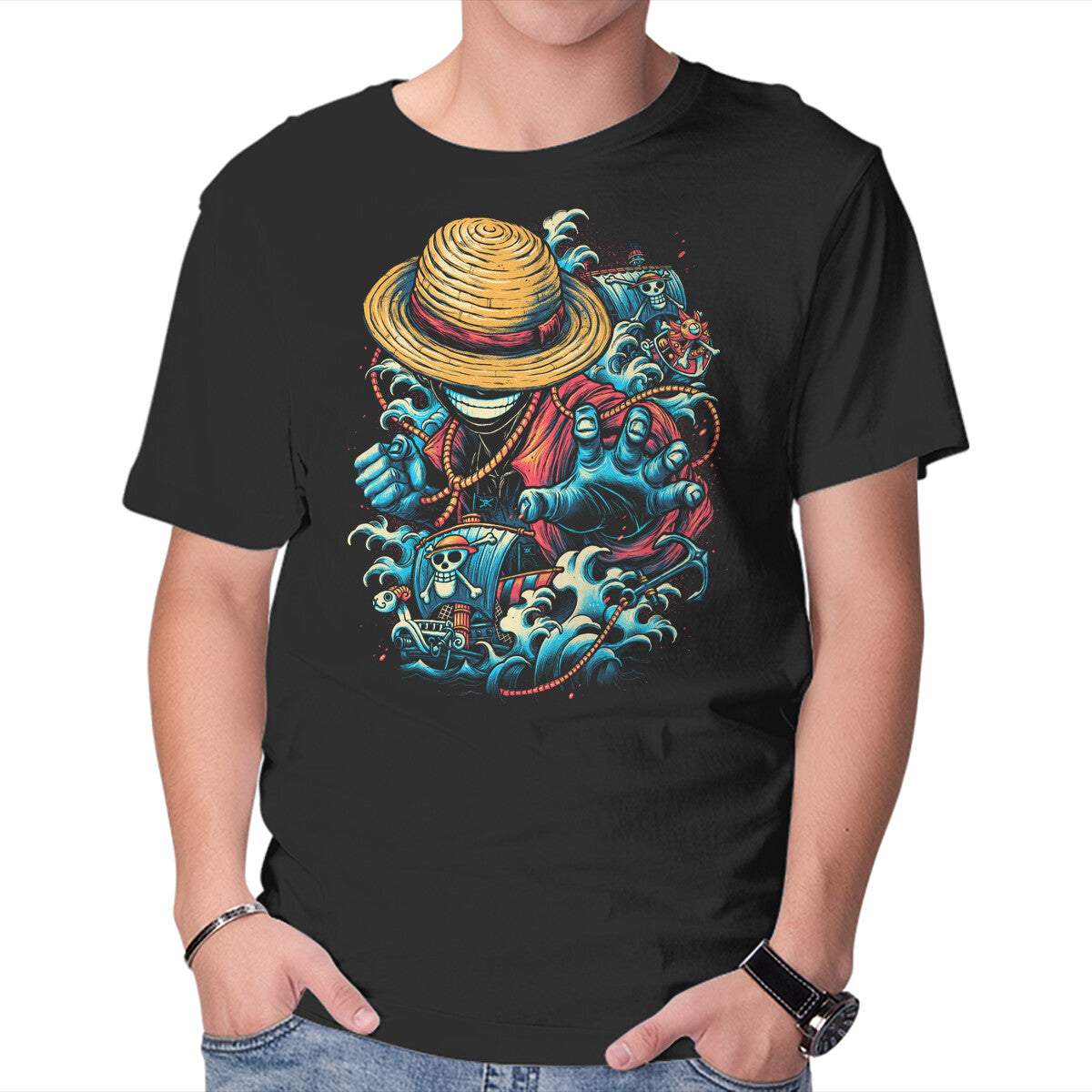Unisex Crew Neck T-Shirt Colorful Pirate Graphic Short Sleeve Casual Tee M
