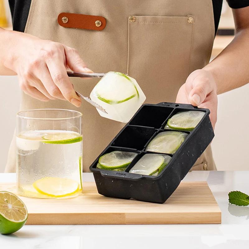 6 Komorowa Forma na Kostki Lodu Silikonowa Maszynka do Kostek Lodu Duża Kwadratowa Silikonowa Forma do Lodu Forma na Kostki DIY Koktajl Whiskey Bar Akcesoria Kuchenne