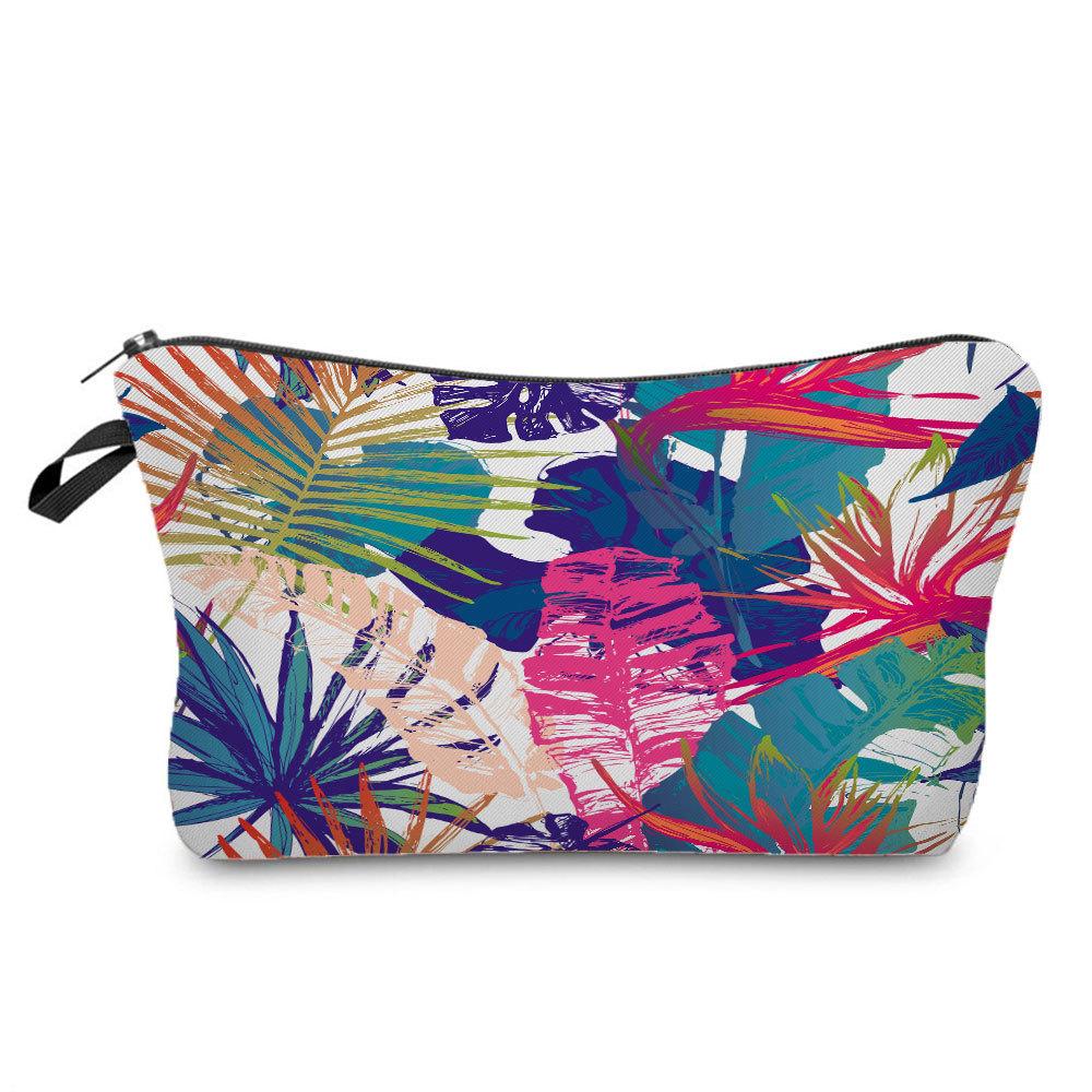 Women Leaves Print Cosmetic Bag Toiletries Organize Travel Storage Case  6395 KTB