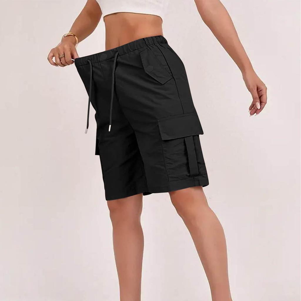 2026 Summer High-Waisted Button Lace-up Cargo Shorts with Pockets