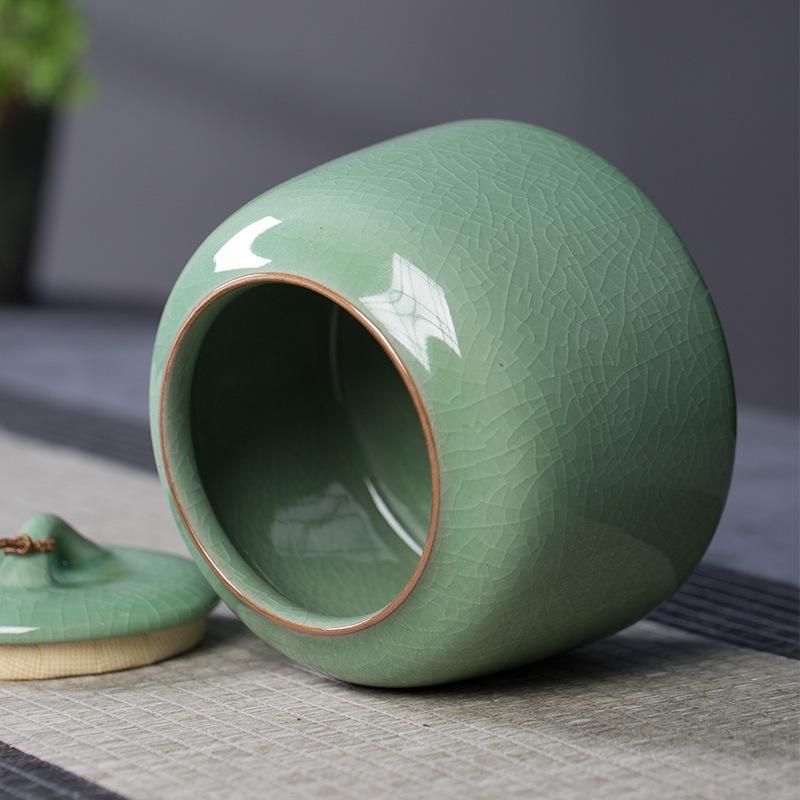 Longquan Celadon, Ice Cracked Glaze Pattern Storage Jar, Tea Jar, Ceramic Sealed Jar, Food Storage Container, Kitchen Supplies