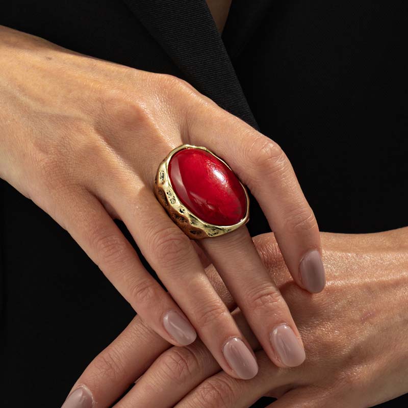 

Vintage Red Resin Oval Wide Rings For Women Men Exaggerated Large Geometric Chunky Finger Rings Zircon Party Gift 2026 New червоний
