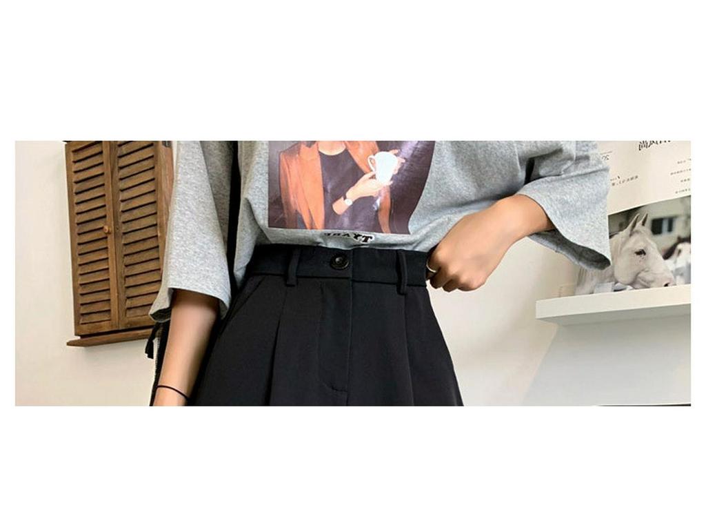 Damen Schwarze High Waist Locker Geschnittene Shorts im Koreanischen Stil mit Weitem Bein - Schlankmachende Frühling Freizeitkleidung