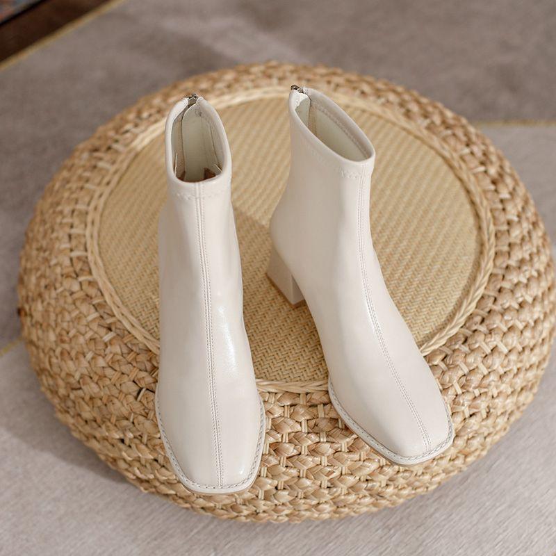 Damen Chunky Heel Chelsea Stiefeletten 2025 - Temperamentvolles Weiß, Mittelhoher Absatz, Herbst/Winter Stylisch Schlanke Passform
