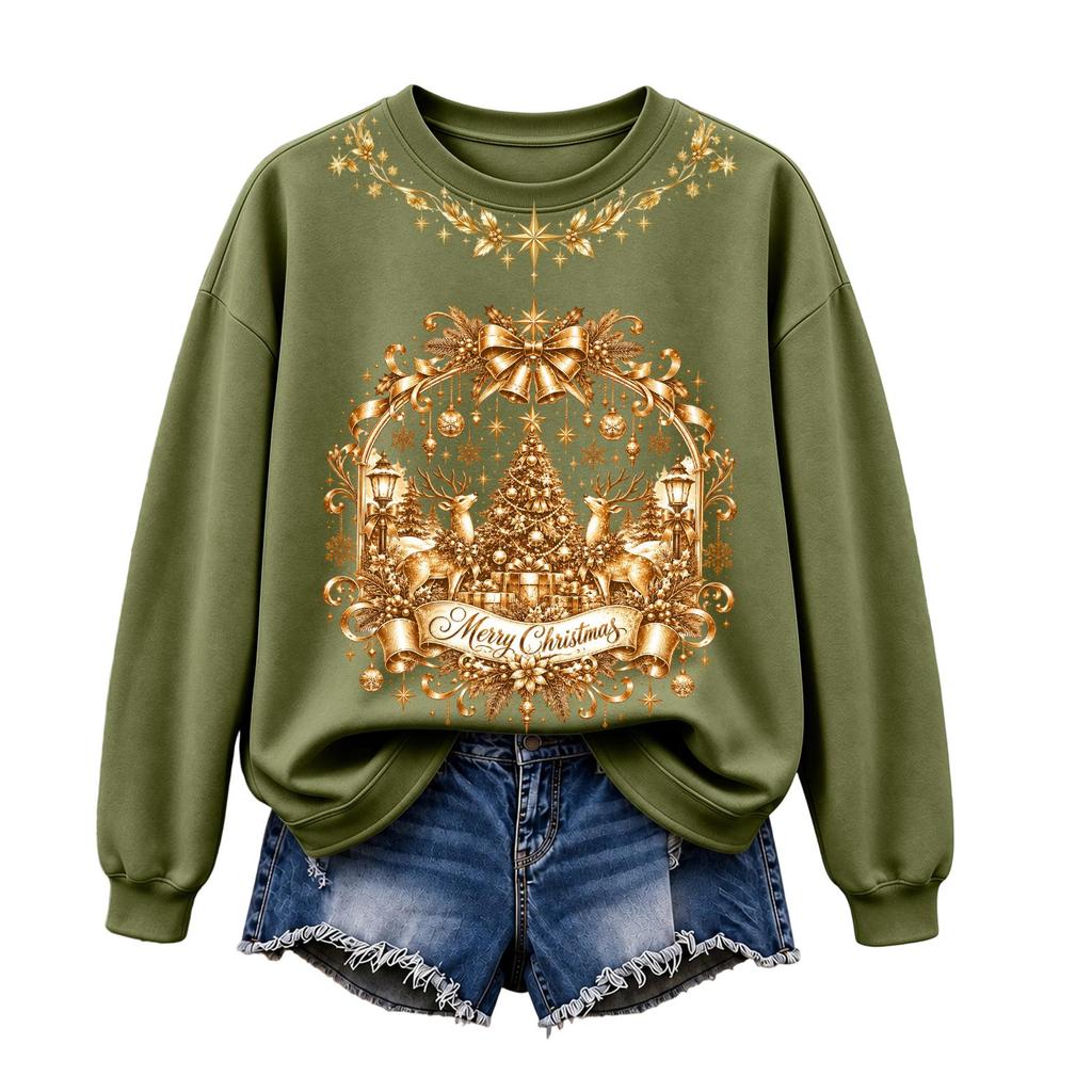 Women's Christmas Print Long Sleeve Top Casual Winter Comfortable Blouse for Holiday Wear