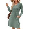 Womens V Neck Fall Dresses Long Sleeve Casual Sweater Short Dress Fashion Clothes