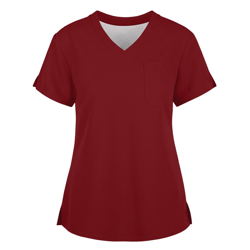 Women's Fashionable Loose-Fit Short-Sleeve V-Neck Workwear Blouse With Slit And Pockets