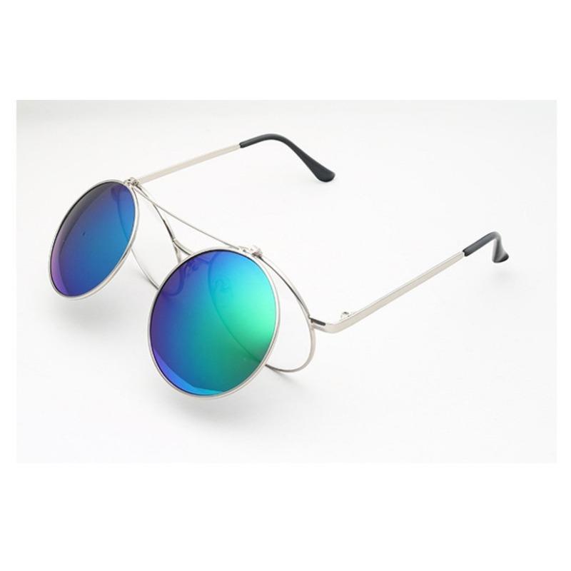 Year Retro Round Sunglasses Large Frame Prince Glasses Men'S And Women'S Metal Flip Sunglasses Double Layer Lenses