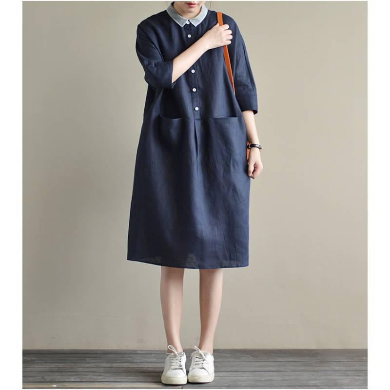 Spring/Summer 2026 Women s Plus Size Cotton Linen Patchwork Dress XL