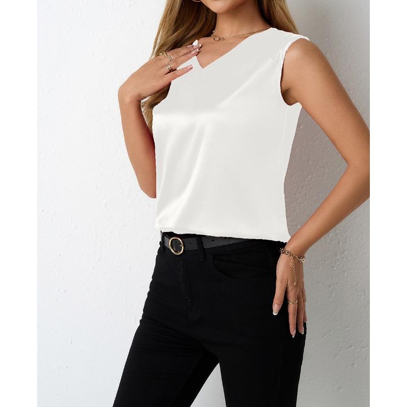 Women's Spring Summer Satin Suit Style Commuter Vest Base Top