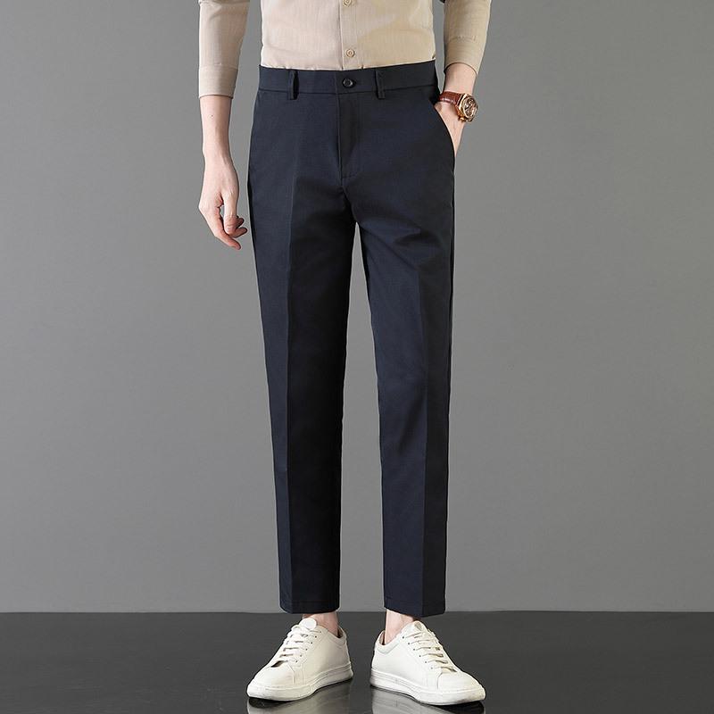 Light luxury spring men's casual pants elastic business straight men's nine-point pants