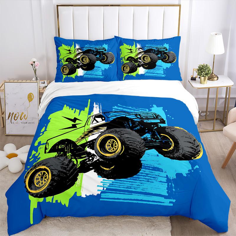 Monster Truck Adventure Print 3Pcs Bedding Setduvet Cover With 2 Bedropillowcase Home Birthday Gift