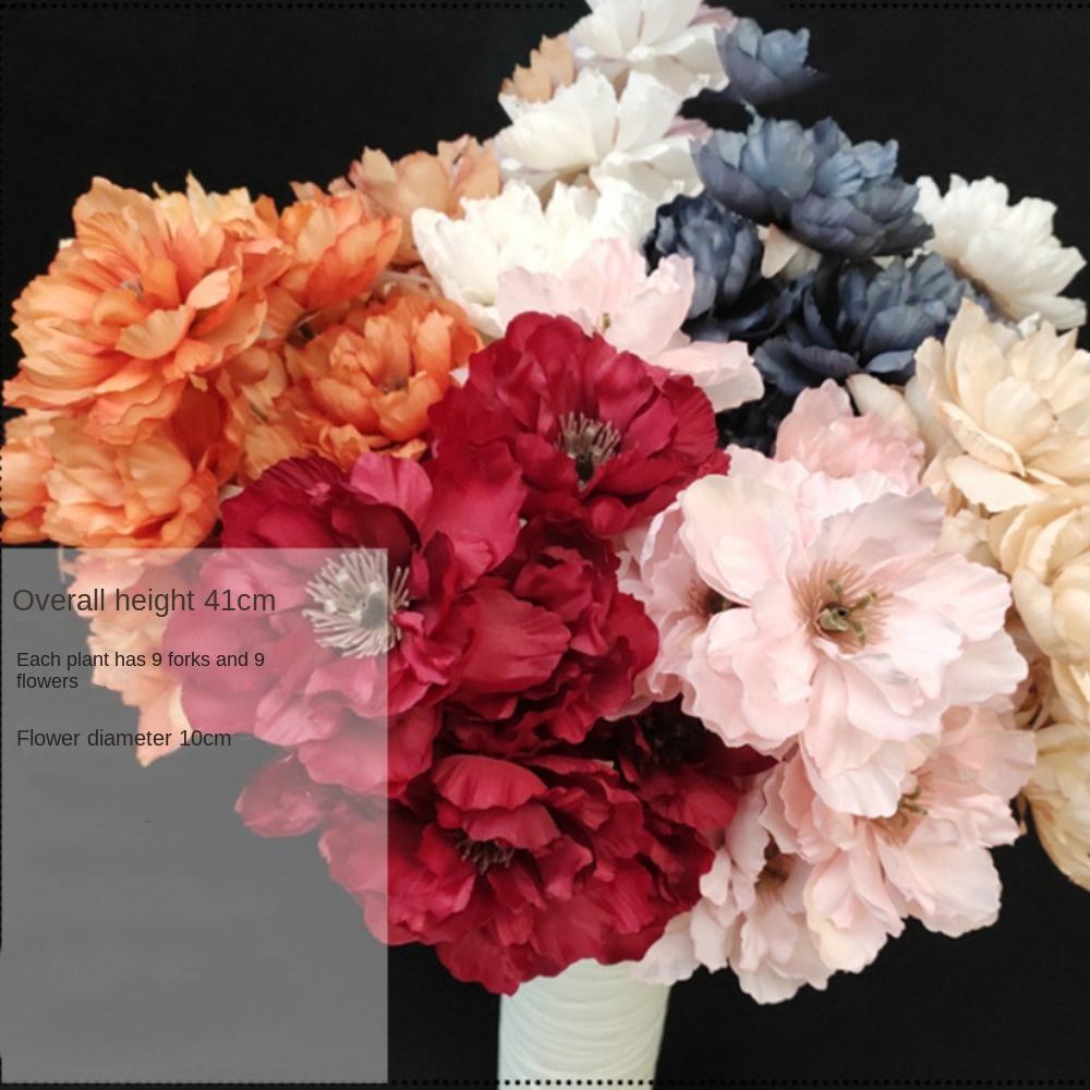 9 Heads Artificial Flower Peony Multicolor Simulation Floral Bouquet  Wedding Ornament
