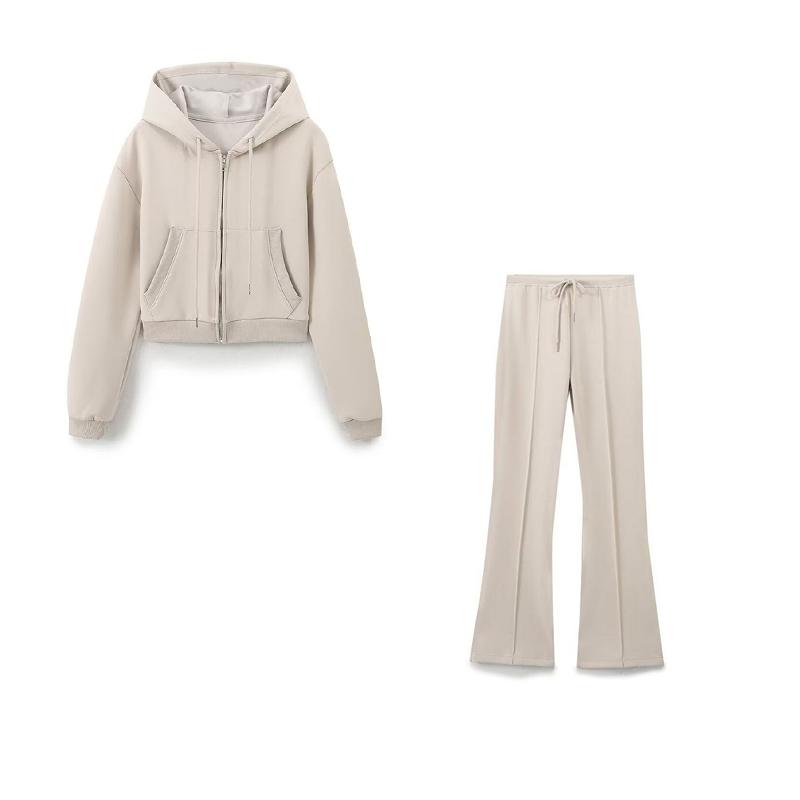 

Комплекти розкльошених штанів Жіночі 2 штуки 2025 Нова мода Худі Пальто Жіночий костюм Повсякденний Двійка Жіночі вбрання L бежевий