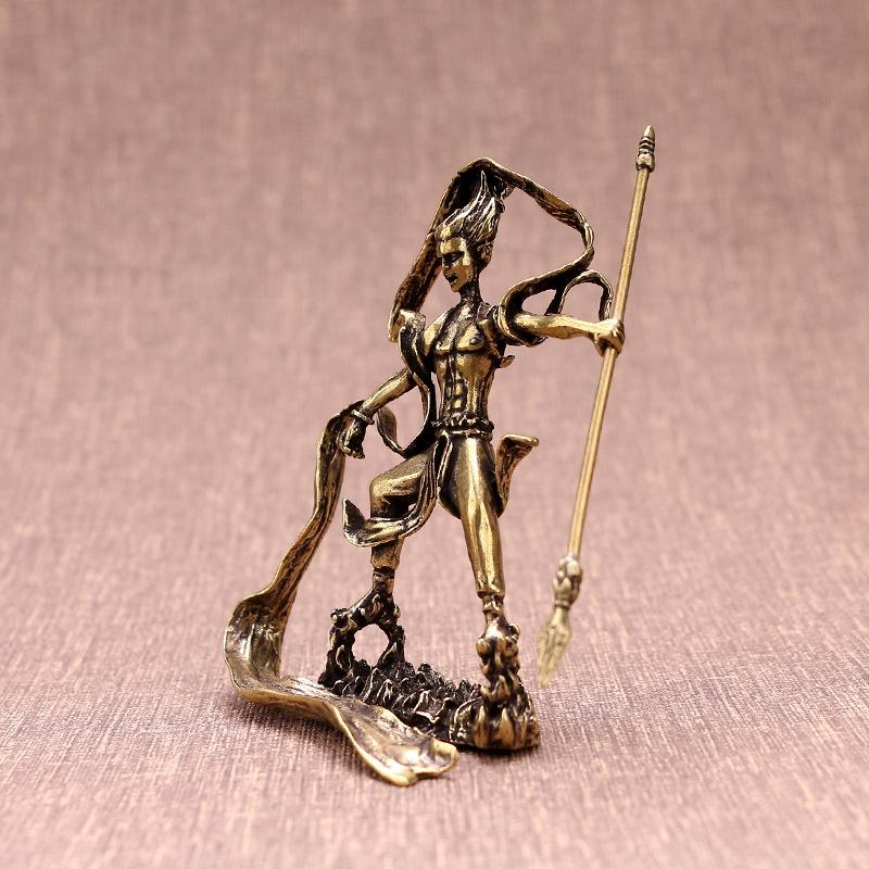 Retro Pure Copper Chinese Myth Nezha Buddha Statue Figurines Creative Desktop Decoration Home Furnishing Craft Gift Decoration