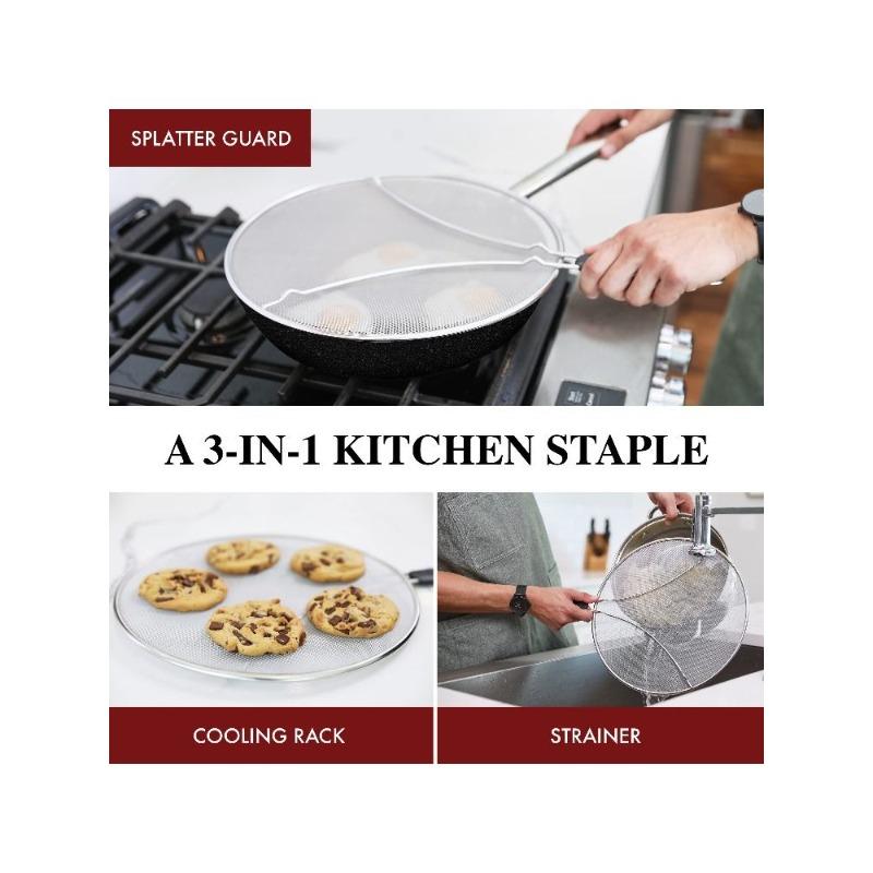 Frying Pan Sprinkler - Stainless steel grease splash Guard - Covers oil splashes when frying bacon, cooking fried chicken or popcorn