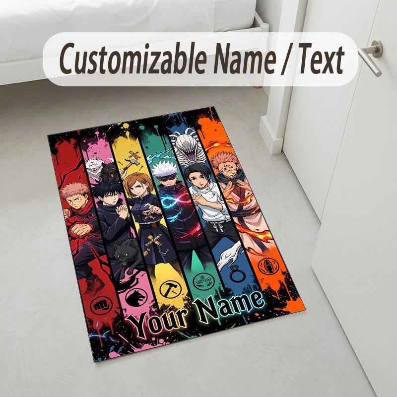 Personalized Crystal Velvet Carpet,Jujutsu Kaisen Custom Printed Name, Plush Area Rug For Home Indoor Decor