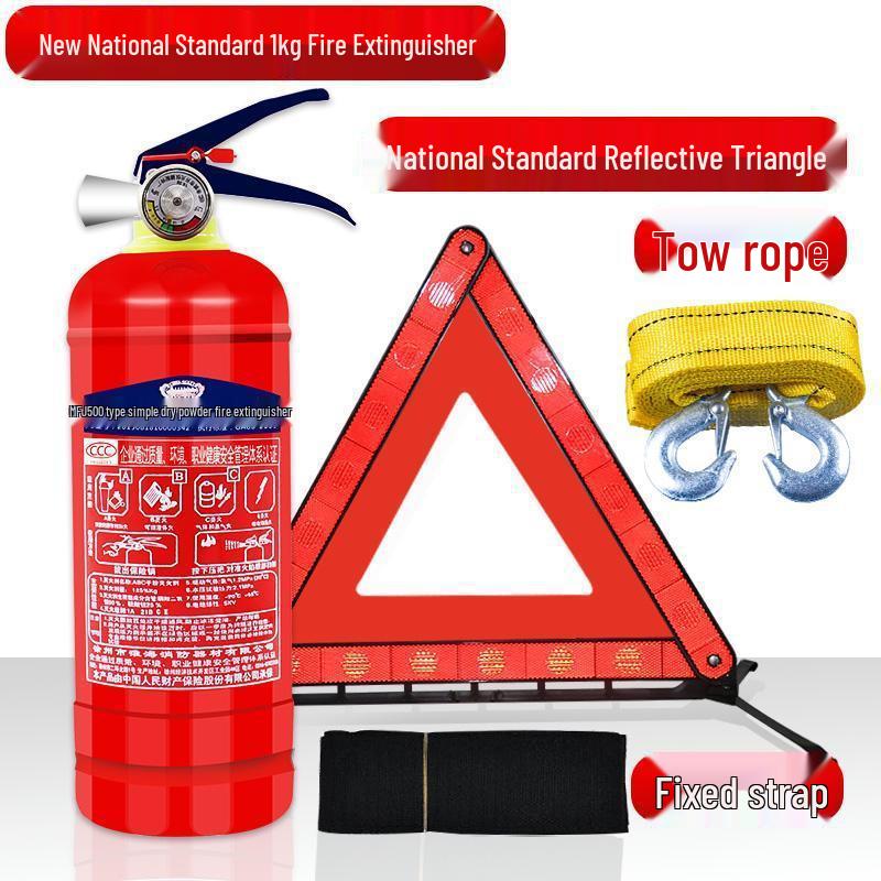 1kg Trockenpulver Handfeuerlöscher mit Feuerwarnschild und Jahresinspektionsset für Fahrzeuggebrauch
