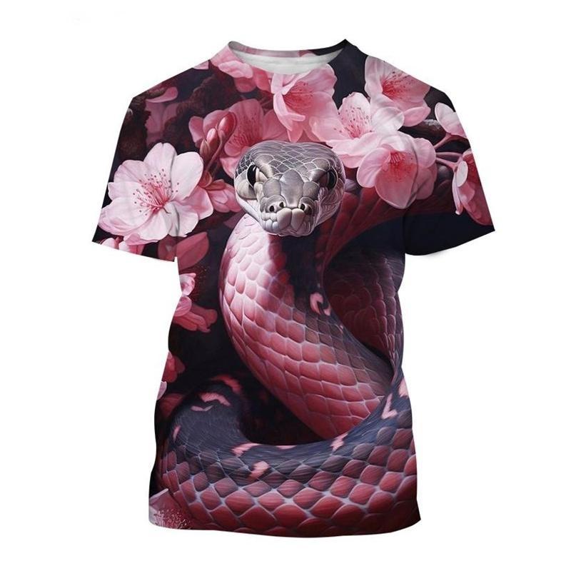 3D Printed Snake Flower T-Shirt For Kids Cool Animal Pattern Tees Summer Street Short Sleeve Tops Boys Girl T Shirts