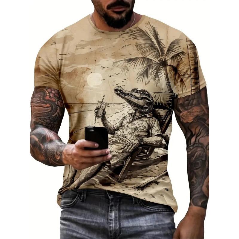 Sommer Rundhals Vintage Cartoon Tier Muster 3D Druck Top Modische Lässige Kurzarm Herren T-Shirts