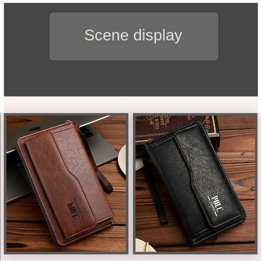 Leather 2 Fold Purse Large Capacity Men's Hand Bag Casual Men's Long Wallet  Outdoor